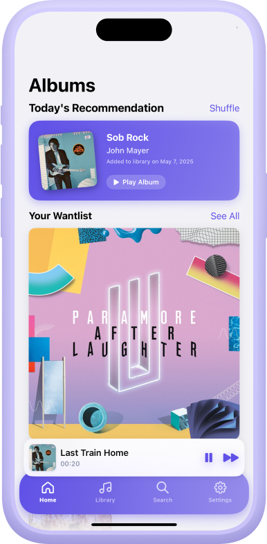 Screenshot of the Albums iOS app home screen