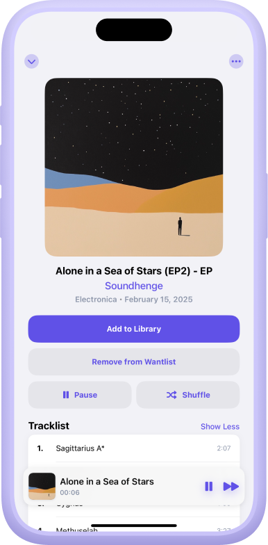 Screenshot of the Albums detail view