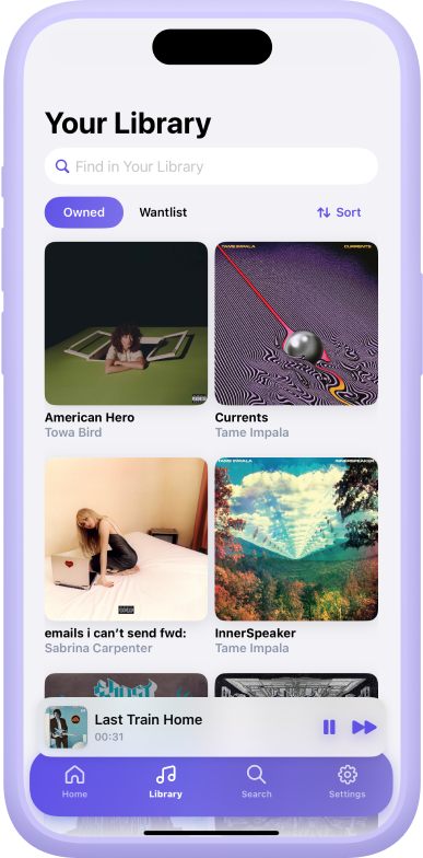 Screenshot of the Albums library view